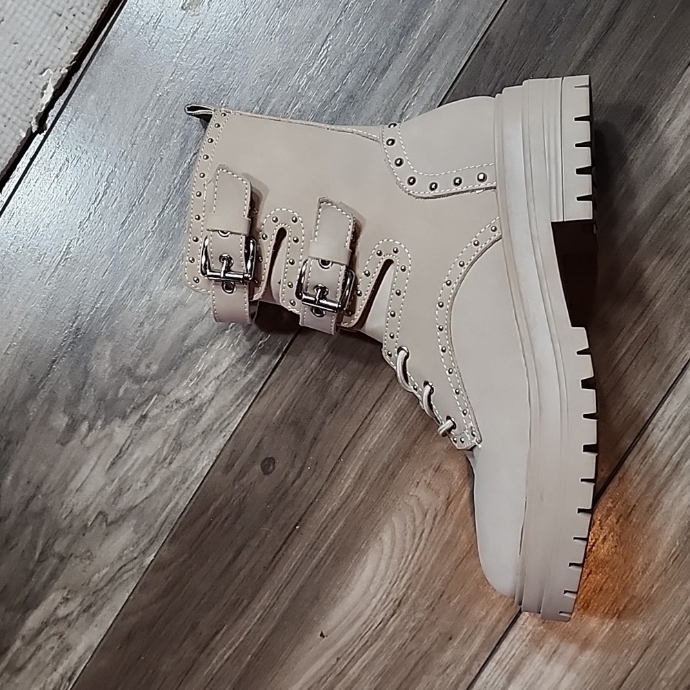 Chelsea & Violet Rhea Nubuck Lace-Up Buckle Detail Combat Boot